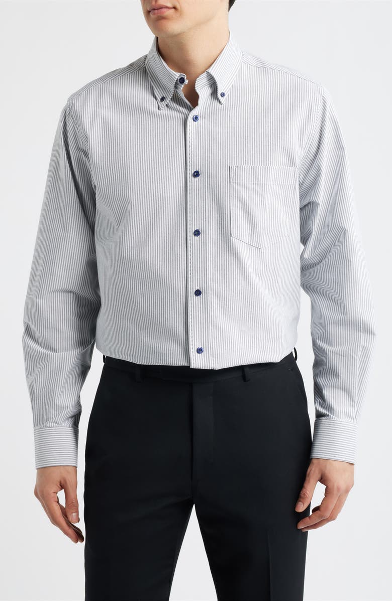 EAGLE Regular Fit Pinstripe Cotton Button-Down Oxford Shirt, Main, color, Black