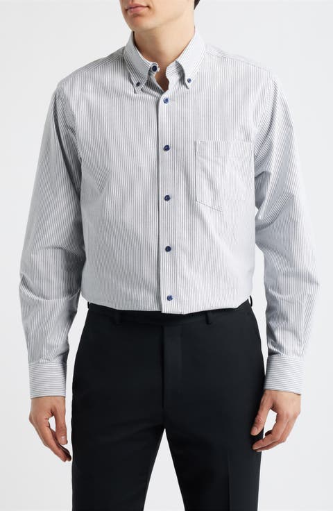Regular Fit Pinstripe Cotton Button-Down Oxford Shirt