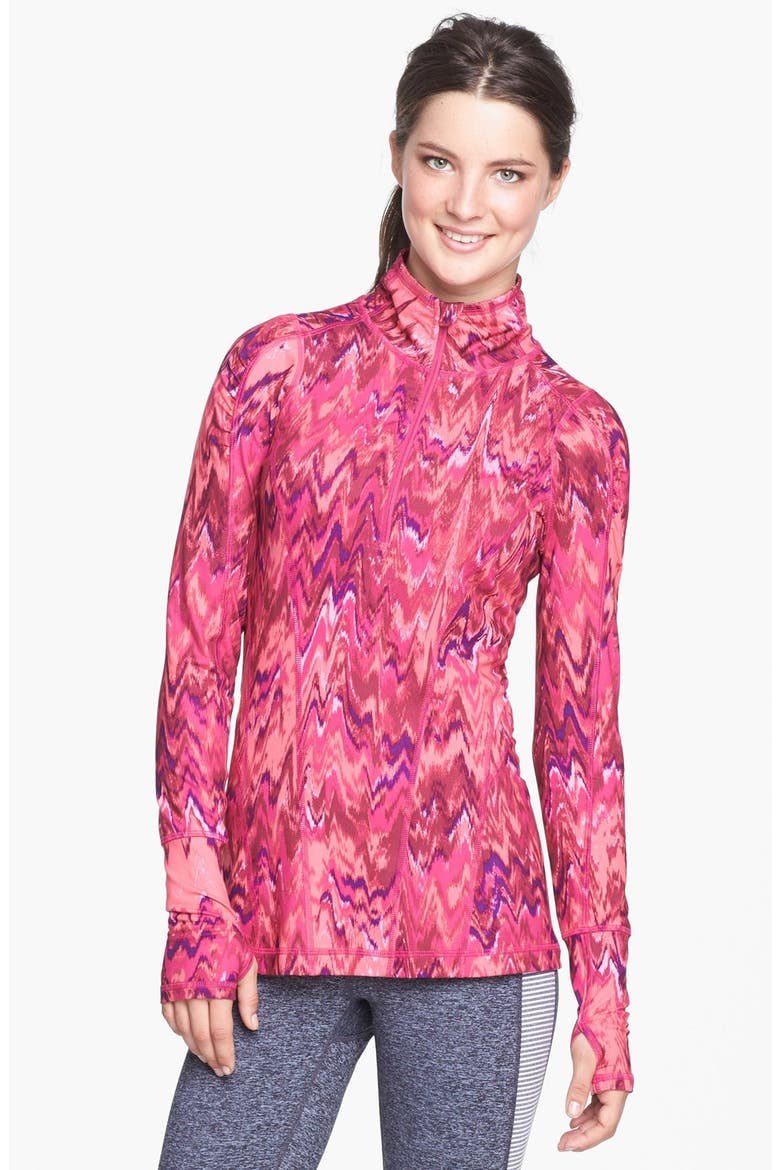 'Good Sport' Half Zip Pullover, Main, color, RED BERRY IKAT CHEVRON PRINT