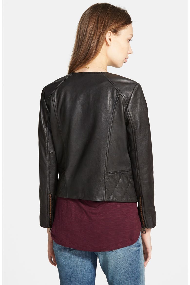 'Metropolis' Collarless Leather Jacket, Alternate, color, TRUE BLACK