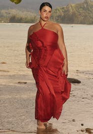 ELOQUII Pleated Ruffle Detail Gown