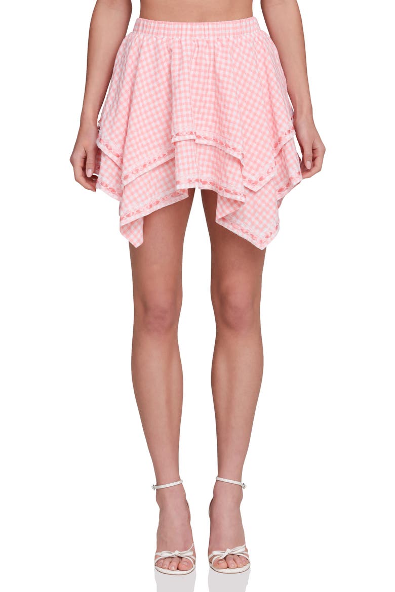 Layered Handkerchief Hem Miniskirt, Main, color, PINK - WHITE GINGHAM