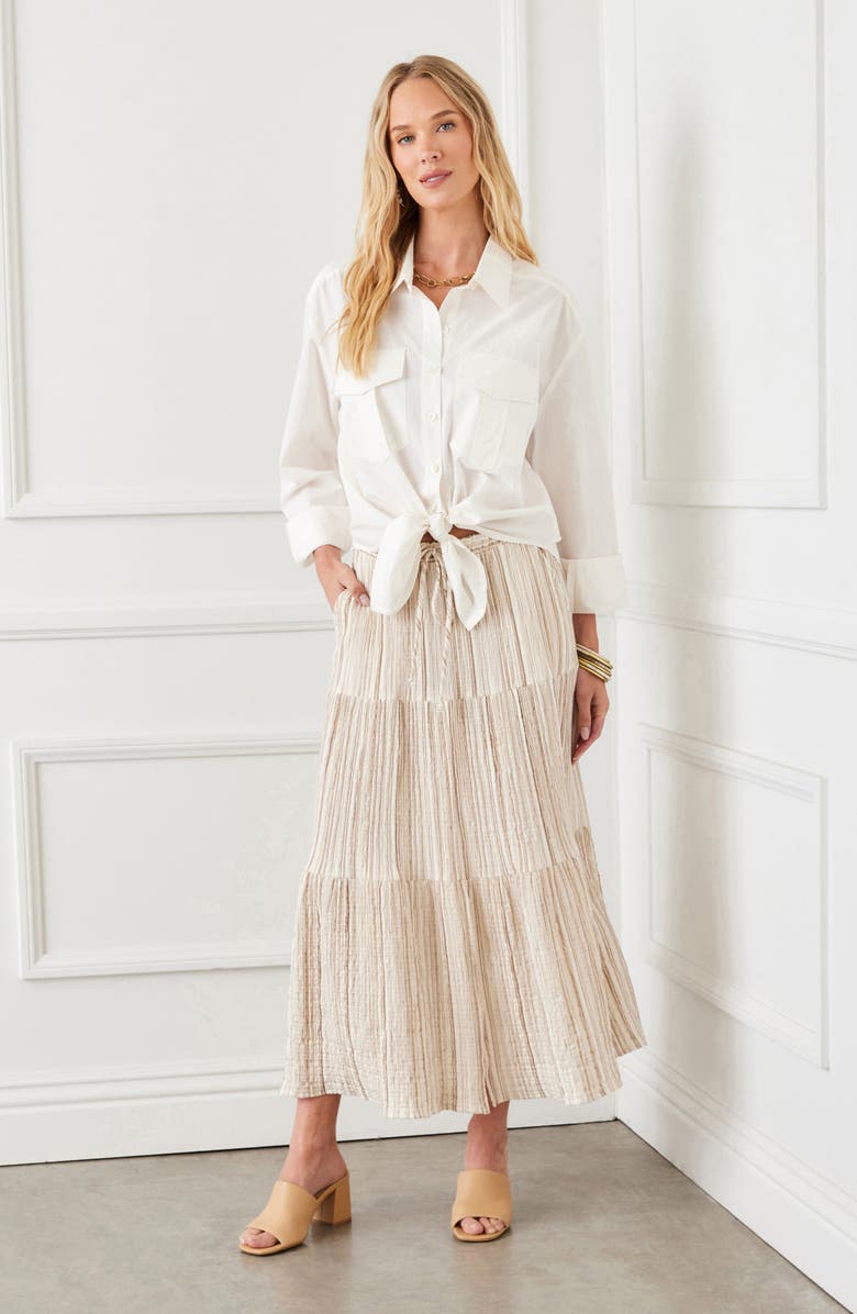 Karen Kane Tie Front Button-Up Shirt, Alternate, color, Cream