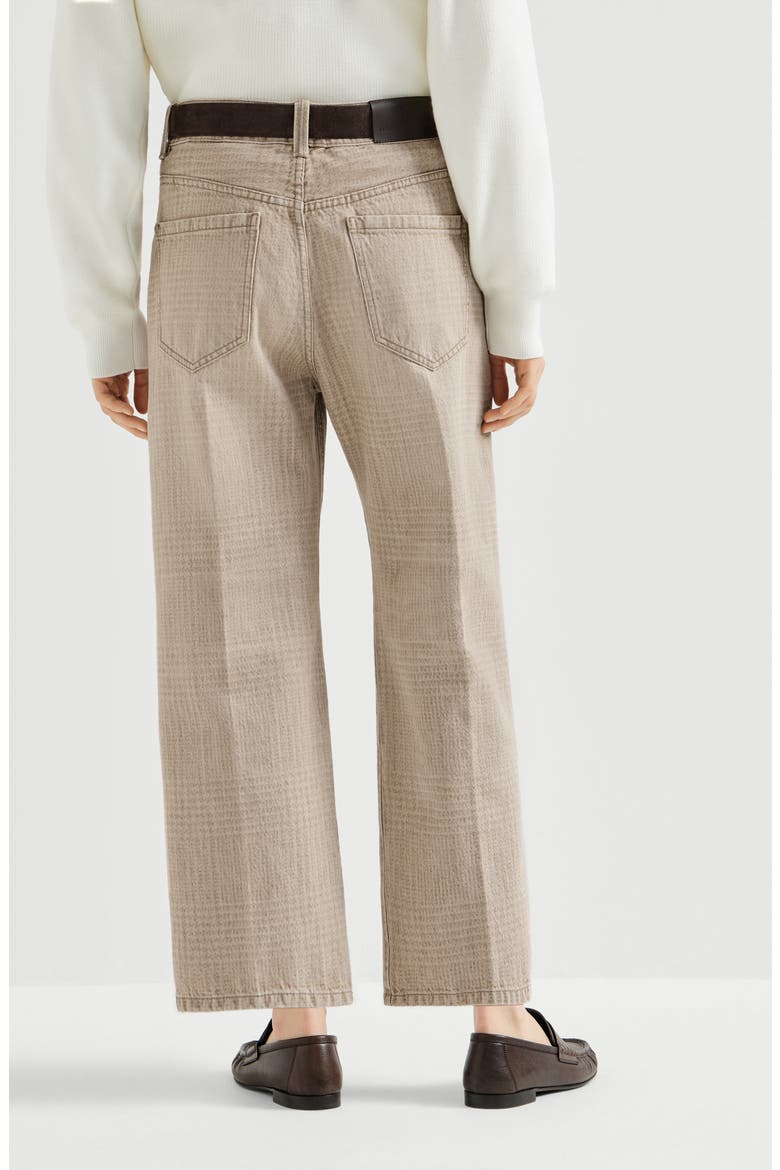 Prince of Wales denim contemporary square trousers with monili, Alternate, color, Sand