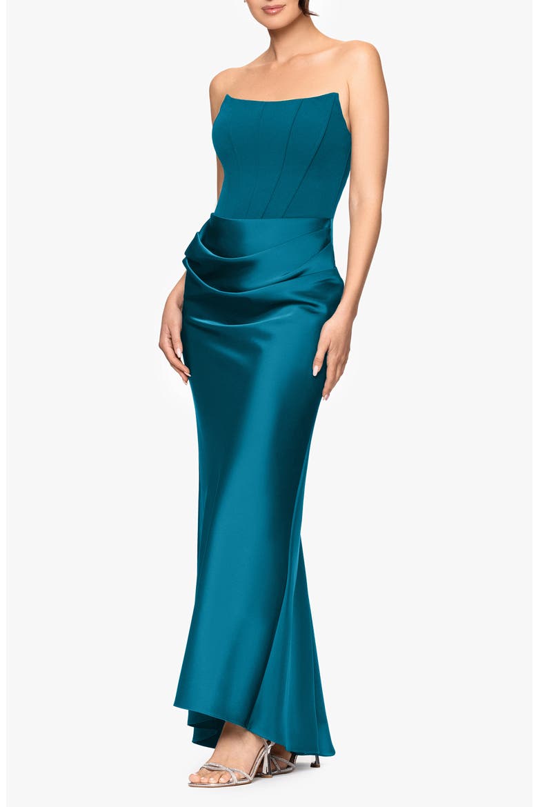Strapless Mixed Media Gown, Alternate, color, TEAL