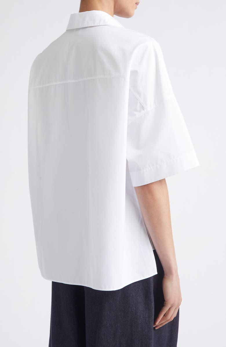 Lafayette 148 New York Workwear Organic Cotton Poplin Short Sleeve Button-Up Shirt, Alternate, color, White