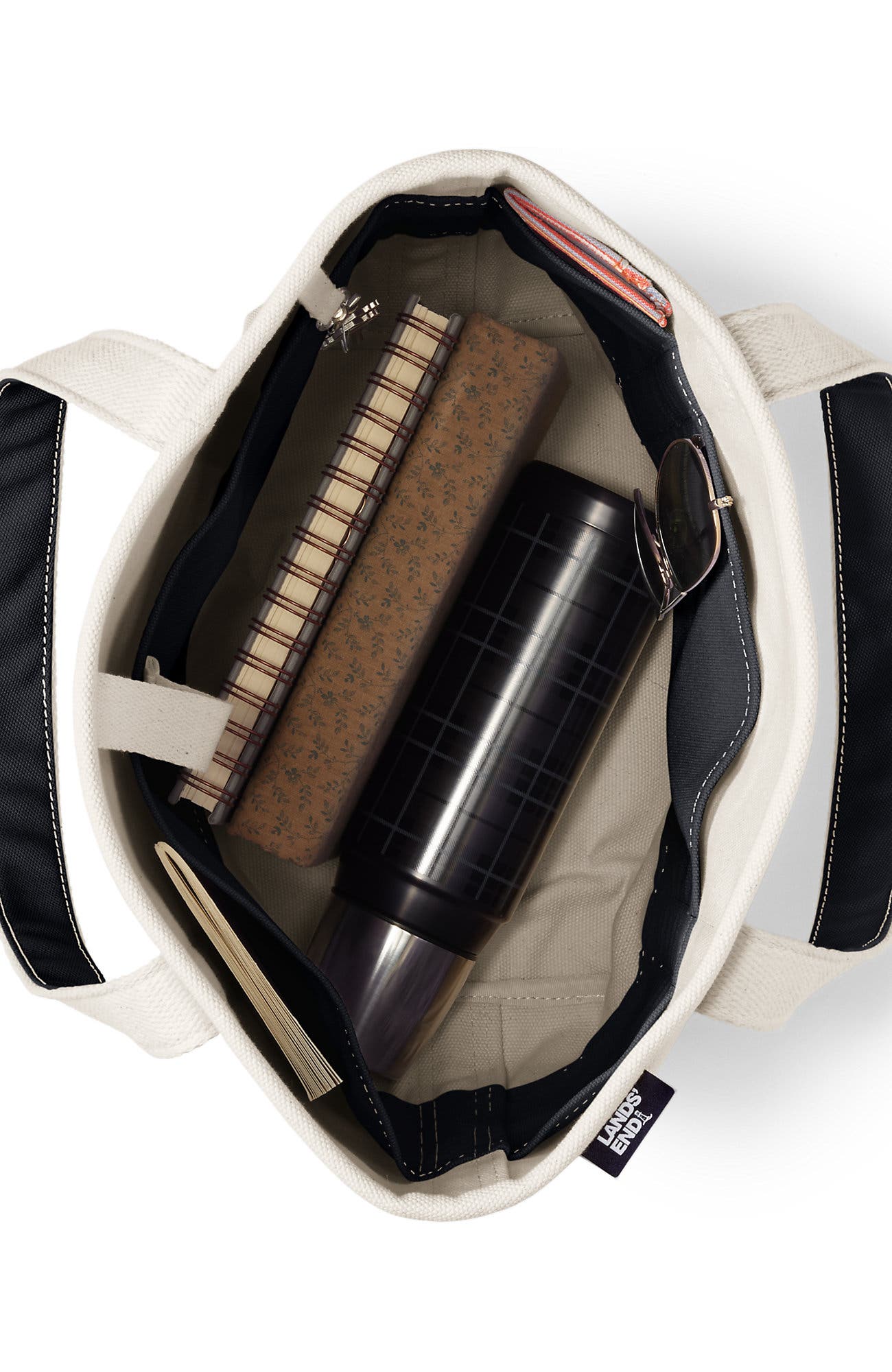 Lands' End Open Top Canvas Tote Bag, Alternate, color, Natural/Black