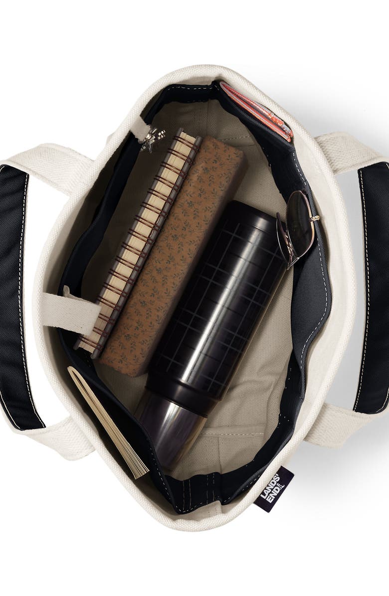 Lands' End Open Top Canvas Tote Bag, Alternate, color, Natural/Black