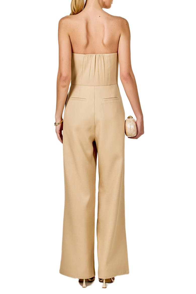Floral Appliqué Strapless Jumpsuit, Alternate, color, TAN