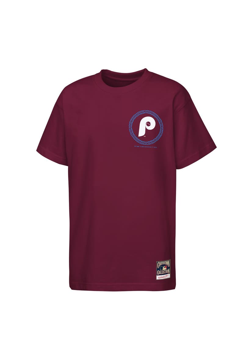 Youth Mitchell & Ness  Burgundy Philadelphia Phillies Cooperstown Rodeo Rope T-Shirt, Alternate, color, Burgundy