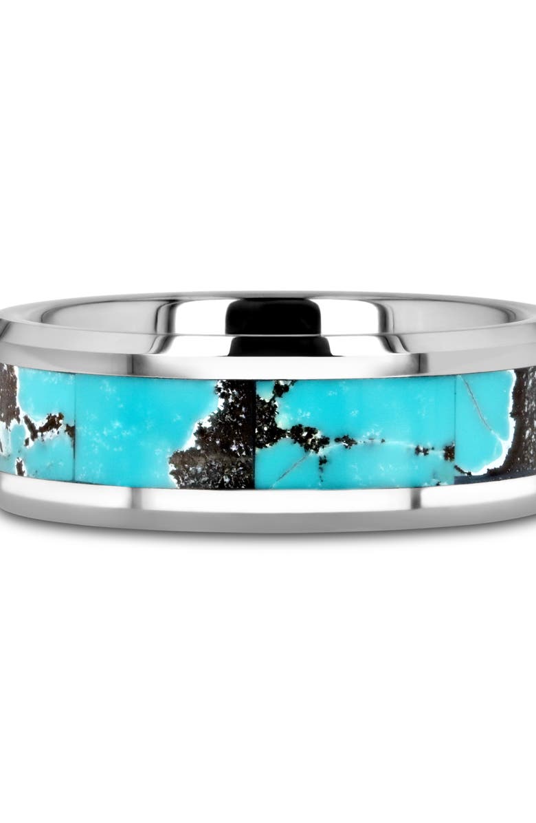 Larson Jewelers Turkis Spider Web Inlay Tungsten Carbide Ring, Alternate, color, Turquoise Inlay