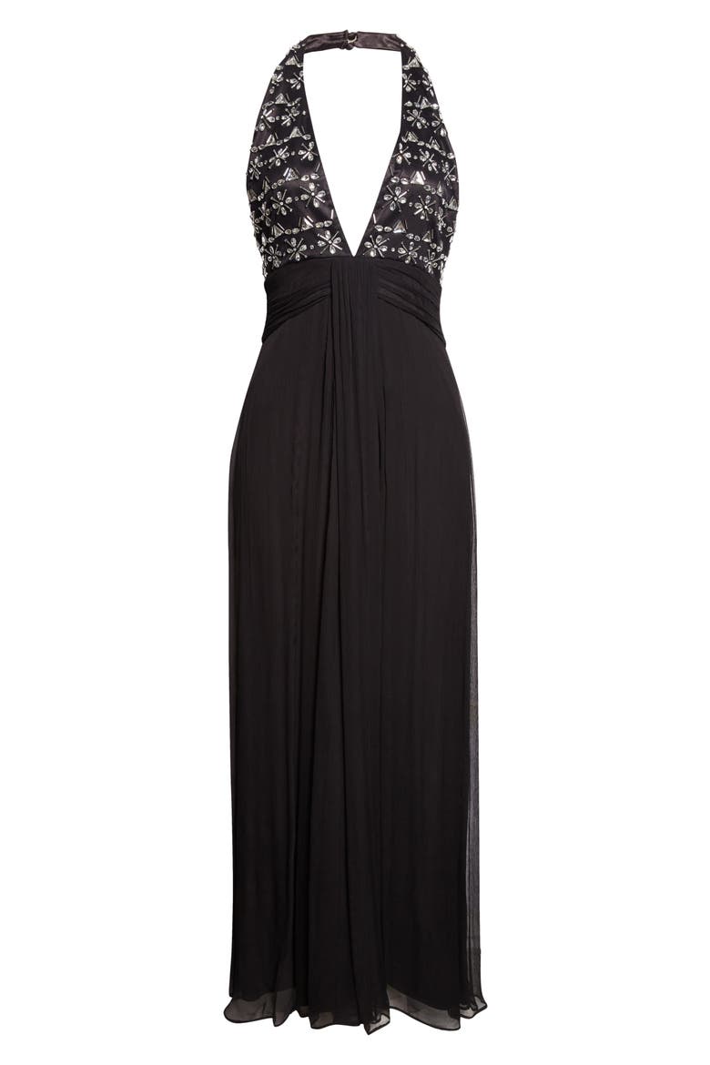 Martina Embellished Bodice Chiffon Gown, Alternate, color, BLACK