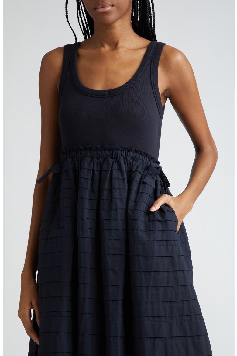 Akira Mixed Media Stretch Cotton Tank Dress, Alternate, color, NAVY