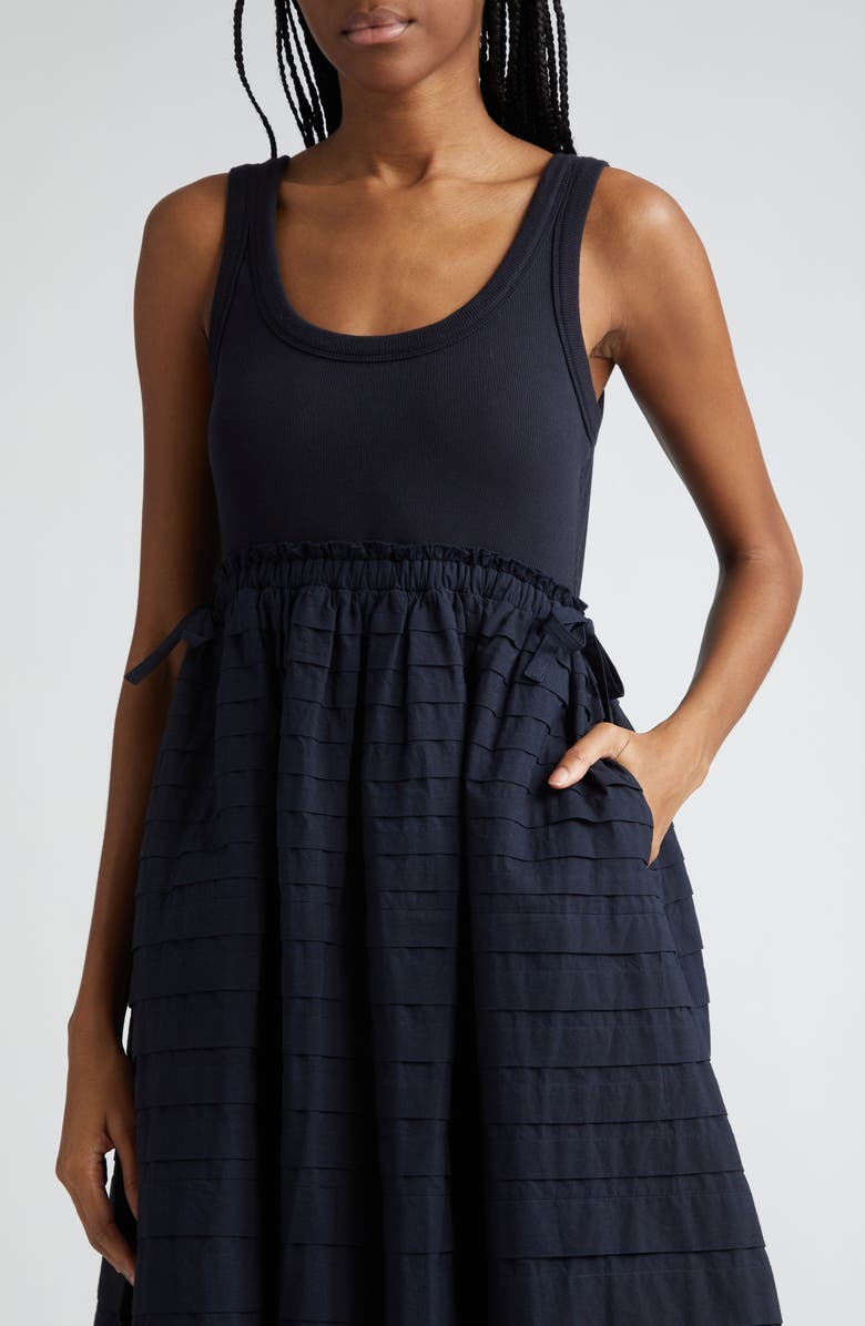 Cinq à Sept Akira Mixed Media Stretch Cotton Tank Dress, Alternate, color, Navy