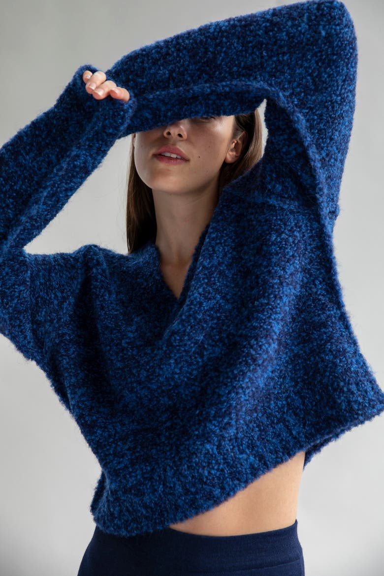 V Neck Boucle Pullover, Alternate, color, SKY NAVY