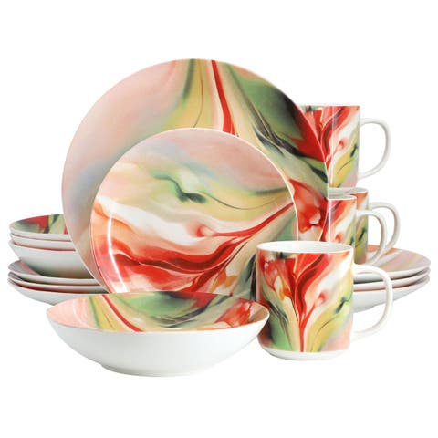 Autumn Storm 16 Piece Abstract Design Round Porcelain Dinnerware Set