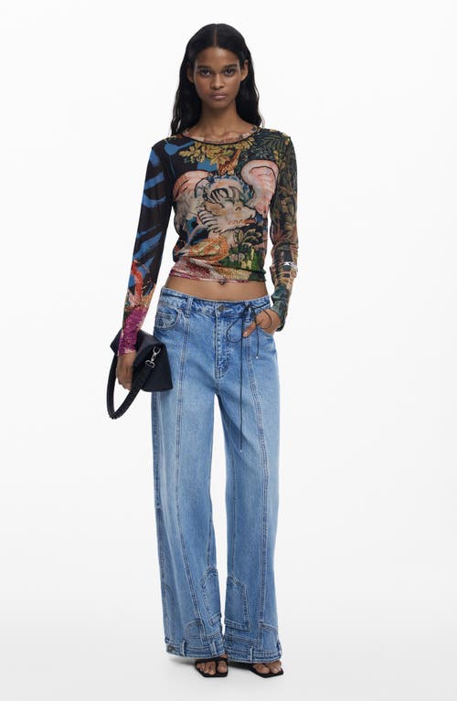 Desigual Long Sleeve Crop T-shirt In Multi