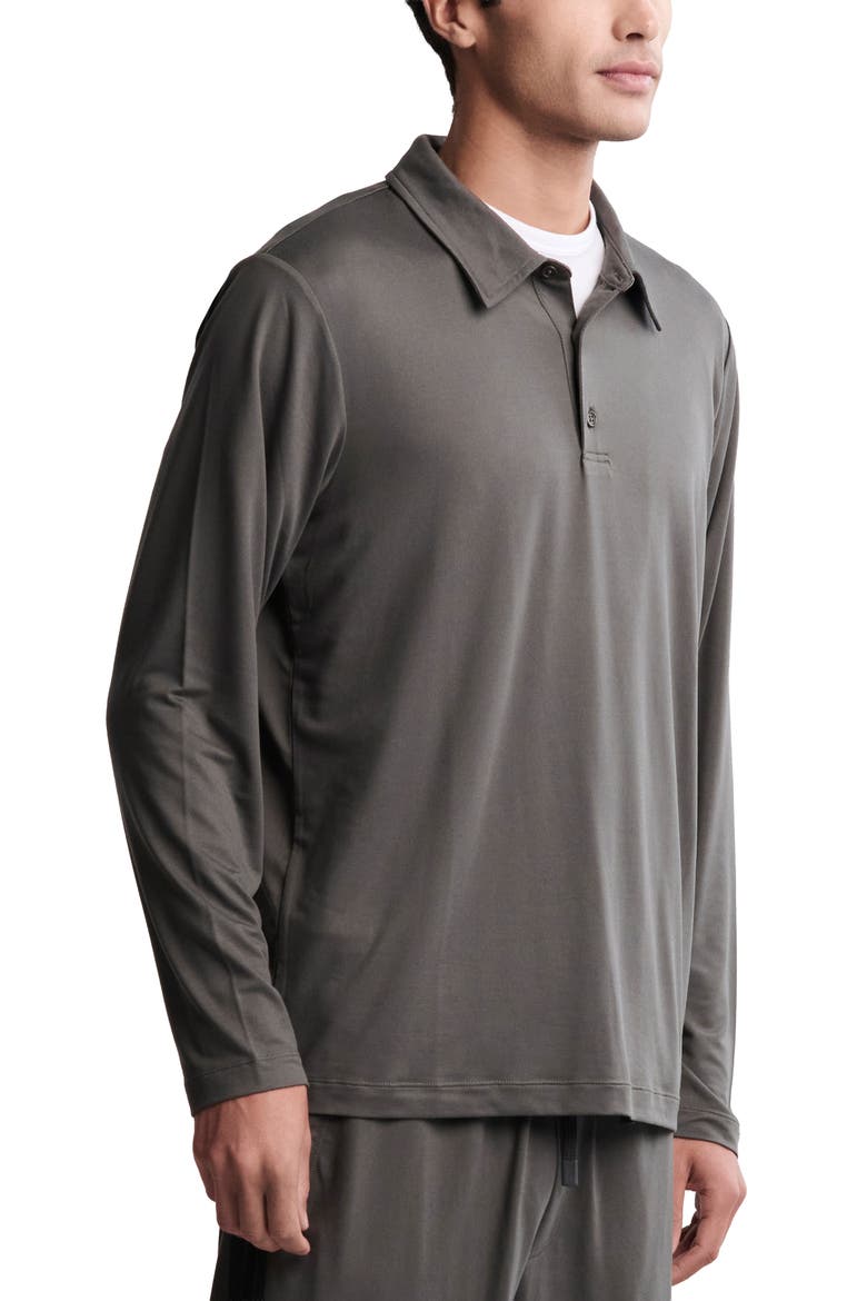 Malibu Collection® Butterchic Long Sleeve Polo, Alternate, color, DARK MOSS