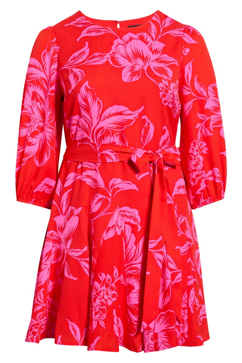 Darline Floral Collins Godet Minidress, Alternate, color, RED-PINK-COMBO