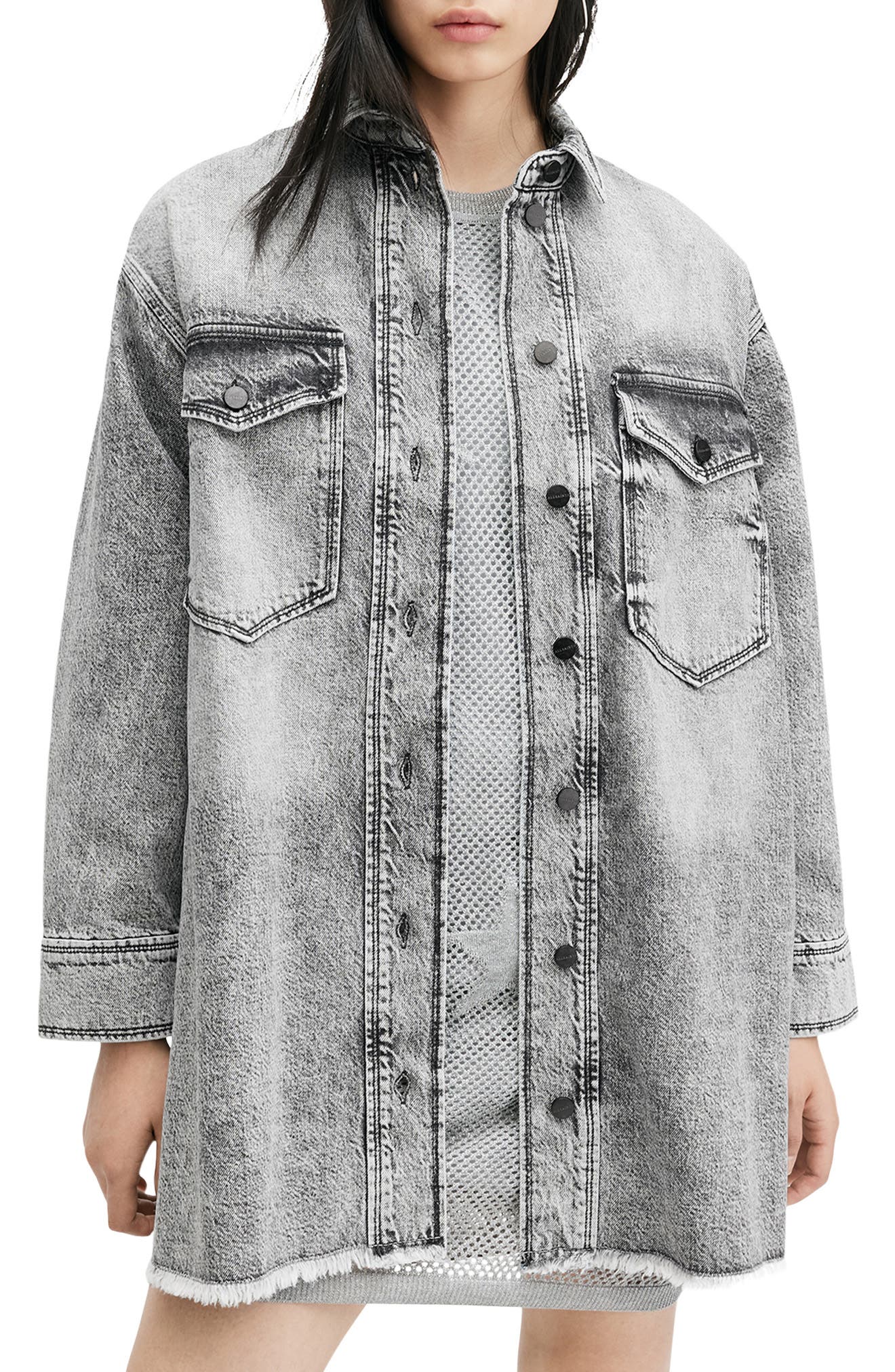 AllSaints Lily Long Sleeve Denim Mini Shirtdress