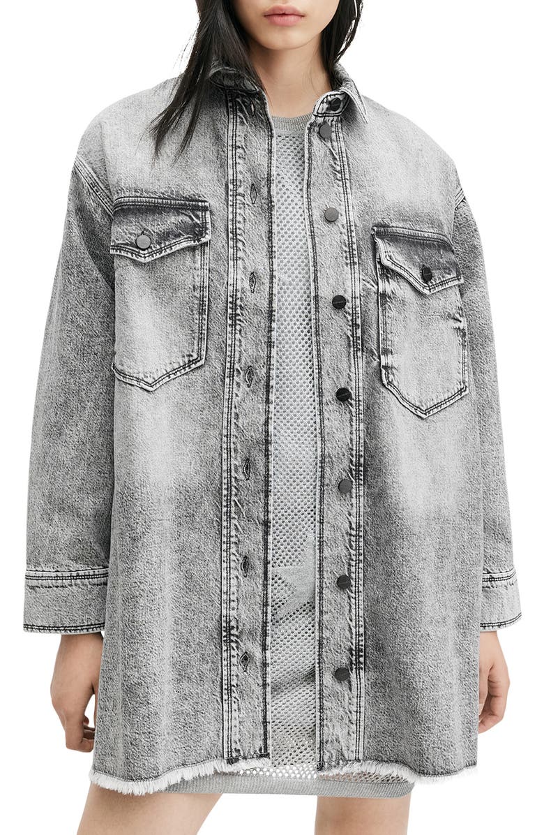 AllSaints Lily Long Sleeve Denim Mini Shirtdress, Main, color,