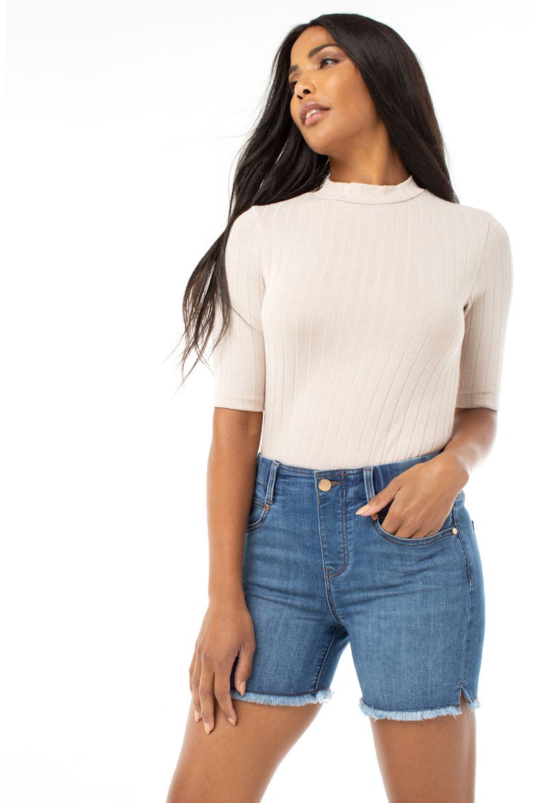 Gia Glider Fray Hem Pull-On Denim Shorts, Alternate, color, CORNELIA