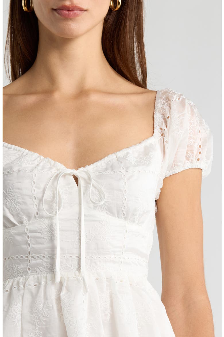 Embroidered Eyelet Ruffle Hem Minidress, Alternate, color, WHITE