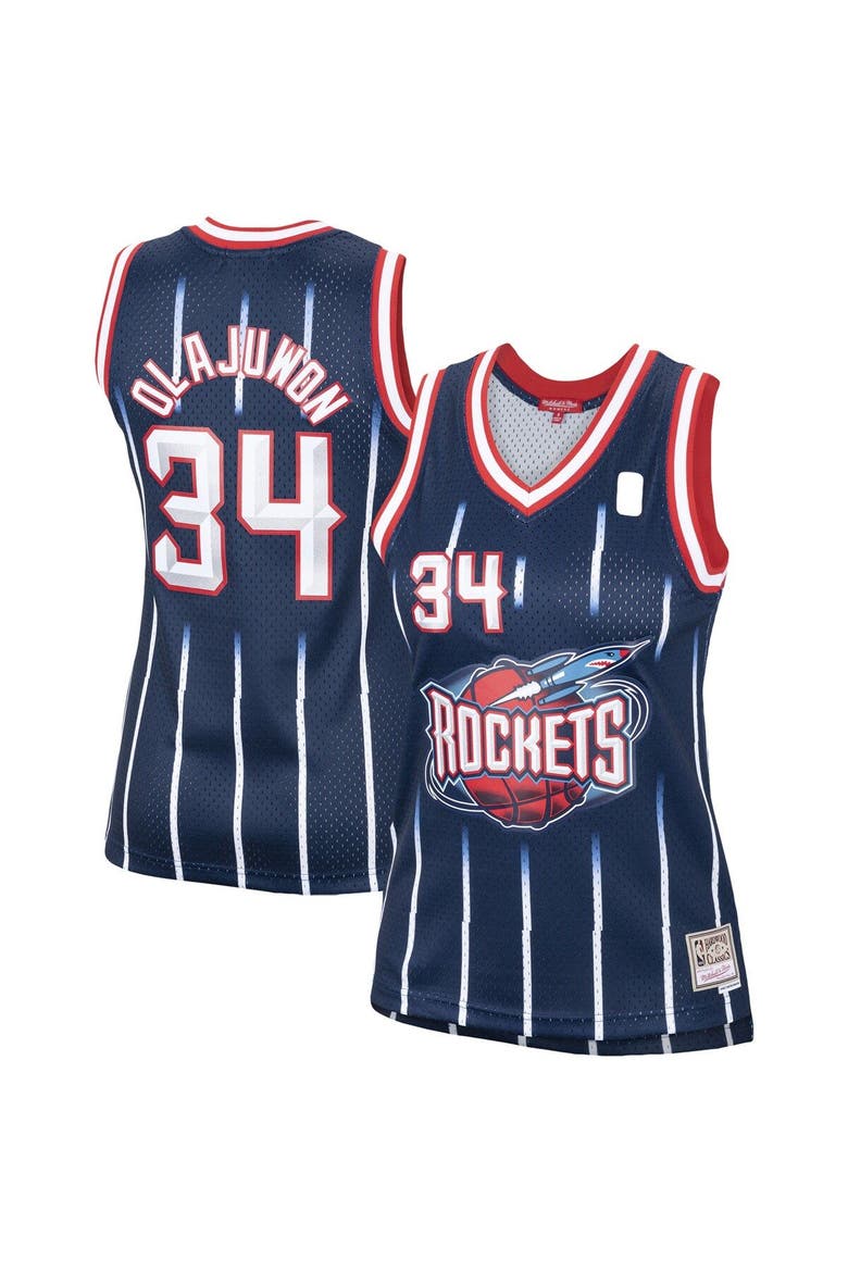 Women's Mitchell & Ness Hakeem Olajuwon Navy Houston Rockets  Hardwood Classics Swingman Jersey, Alternate, color, Navy