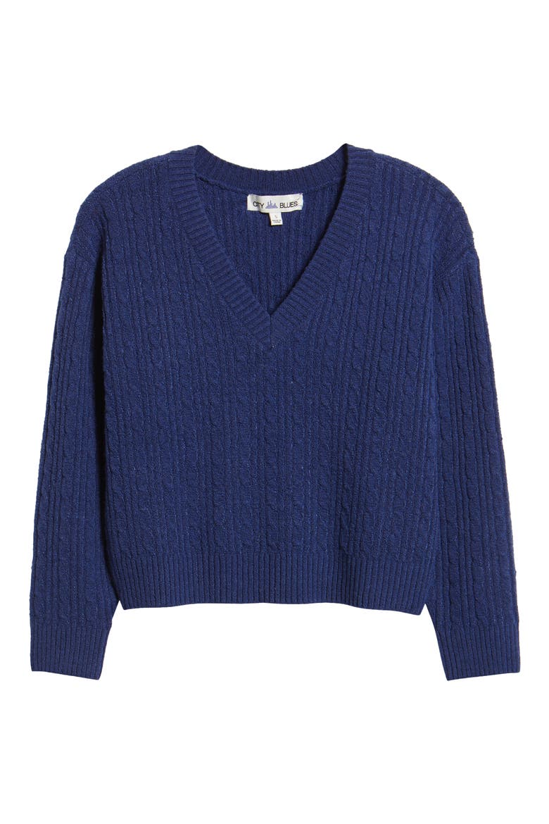 Cable V-Neck Sweater, Alternate, color, TWILIGHT