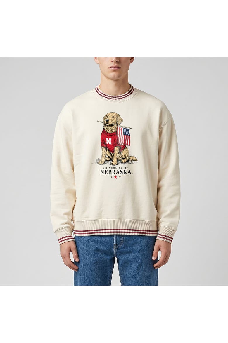 Unisex Uscape Apparel Cream Nebraska Huskers Americana Good Boy Ribbed Premium Sweatshirt, Main, color, Cream