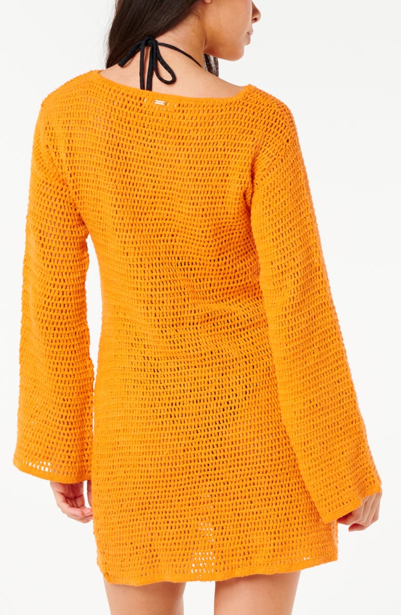 Rip Curl Neon Isles Long Sleeve Crochet Cover-Up Dress, Alternate, color, Light Orange