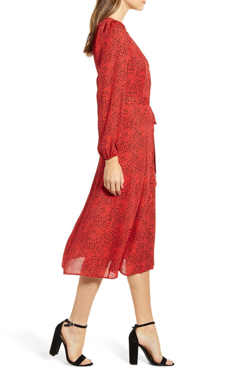 Bobeau Dotted Long Sleeve Midi Dress, Alternate, color,