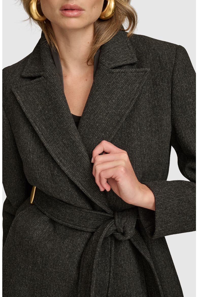 Belted Wool Blend Coat, Alternate, color, BLACK