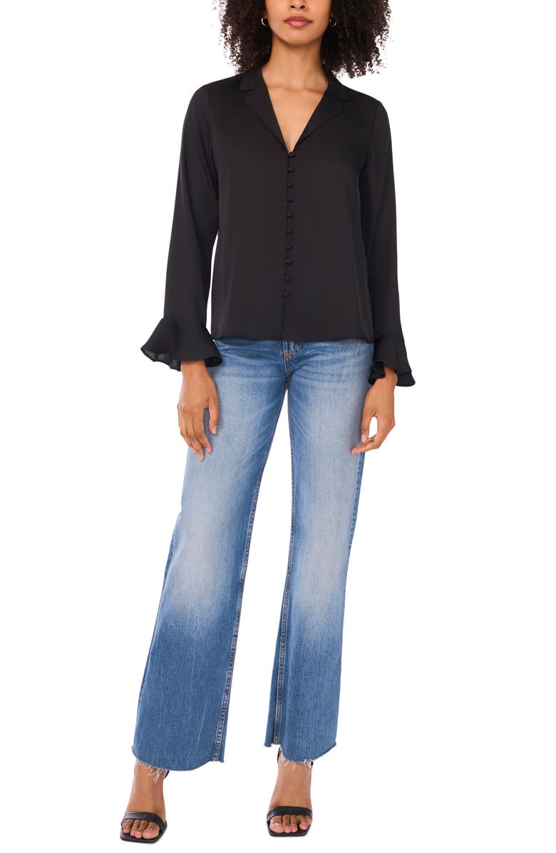 1.STATE Button Front Long Sleeve Top, Alternate, color, Rich Black
