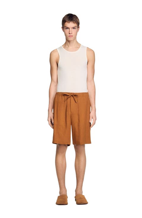 Elastic waist linen shorts