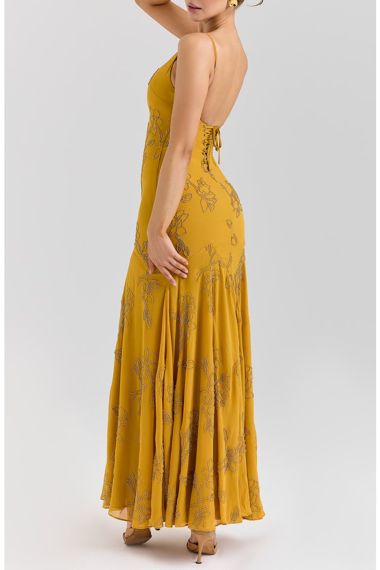 Rosalia Beaded Georgette Gown, Alternate, color, GOLD