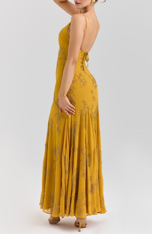 House Of Cb Rosalia Beaded Georgette Gown In Yellow