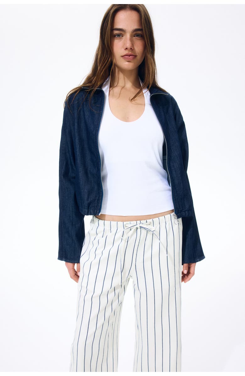 H&M Denim Drawstring Trousers, Alternate, color, Cream/Striped