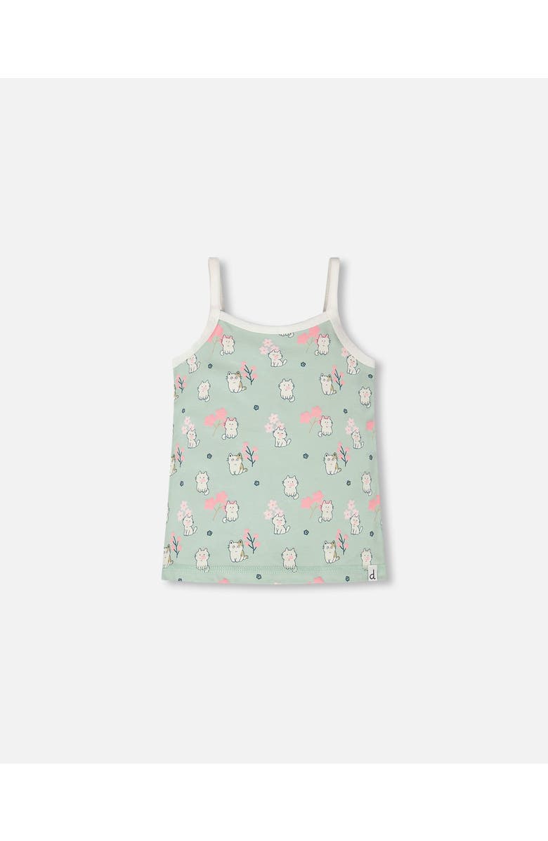 Deux par Deux Organic Cotton Kitten Tank Underwear, Main, color, Green Kitten Print