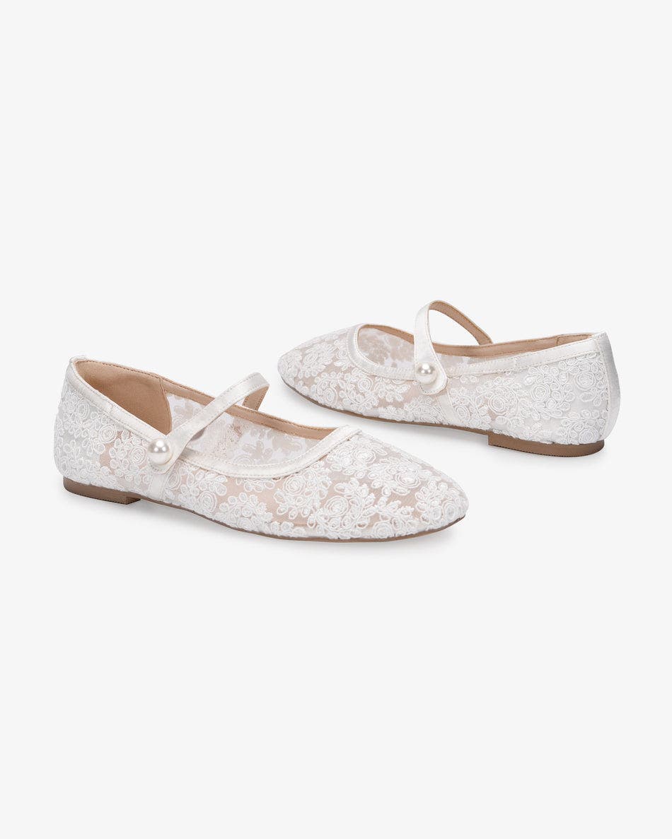 Kailee P Zora Crochet Lace Mary Jane Wedding Flats, Alternate, color, White