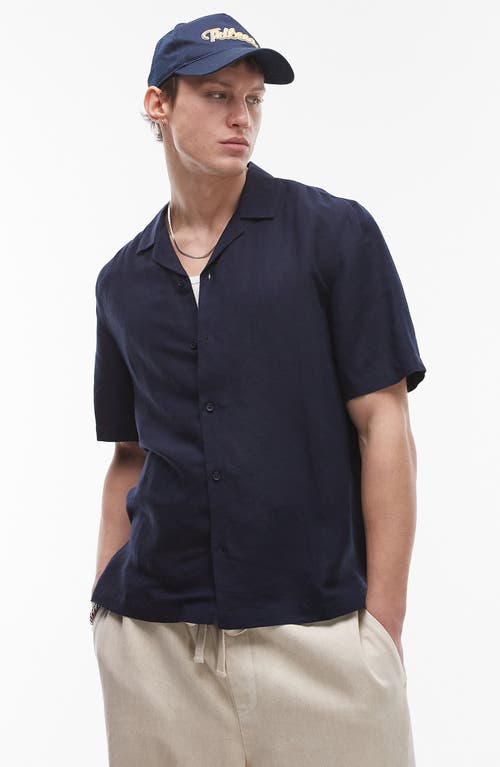 Topman Regular Fit Linen & Viscose Camp Shirt In Blue