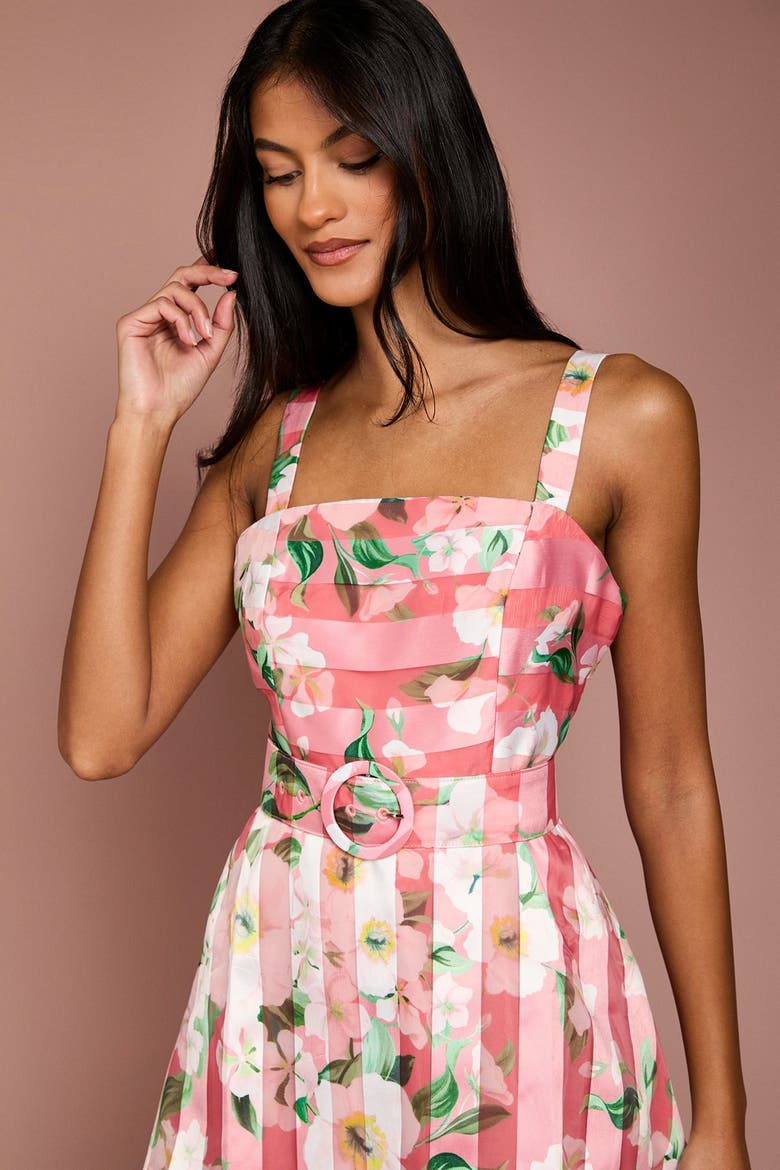 Petite Floral Organza Midi Dress, Alternate, color, Pink