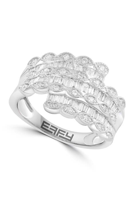 Multi Row Diamond Statement Ring in White Gold