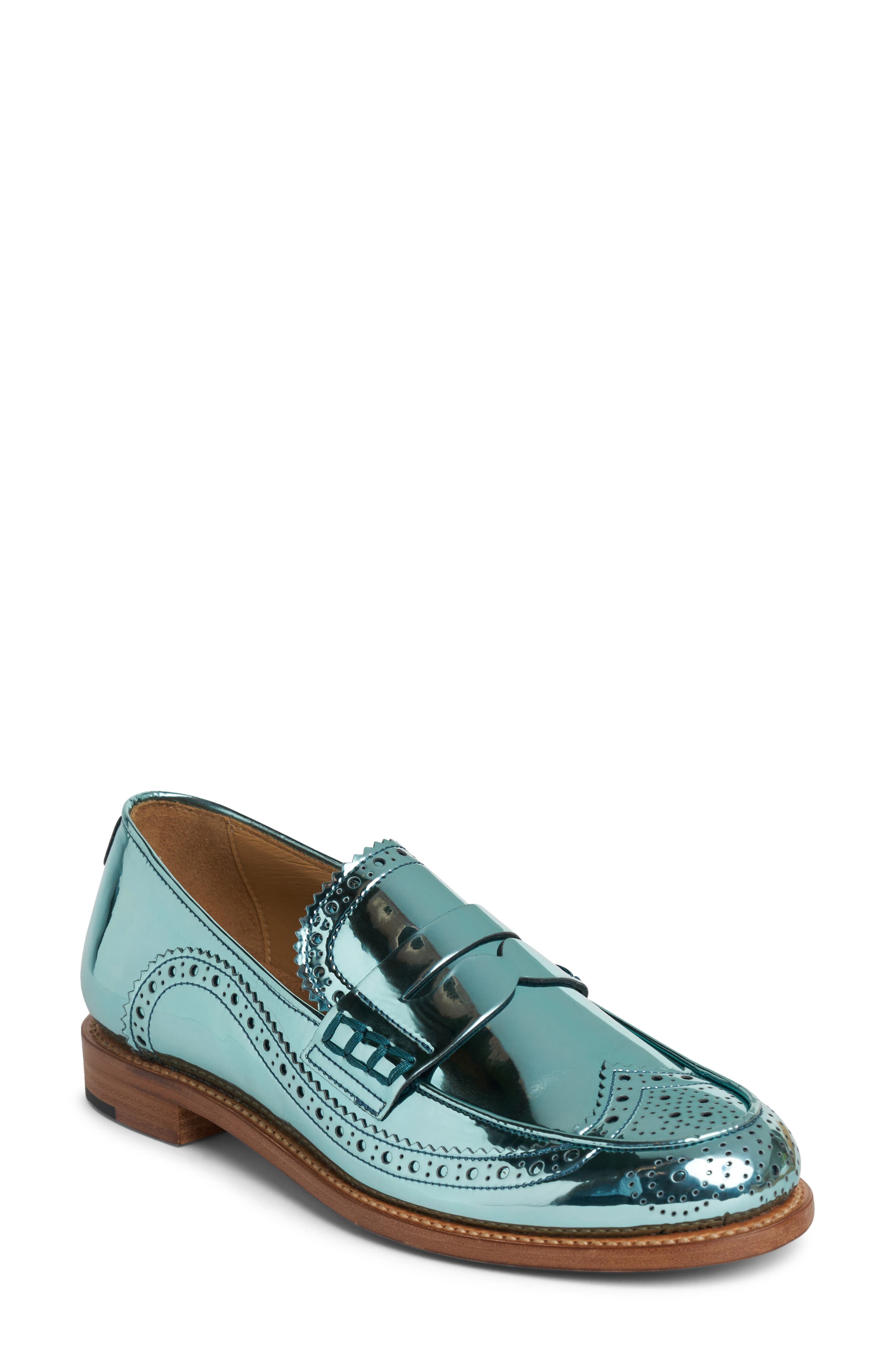 THE OFFICE OF US Metallic Penny Loafer, Main, color, Aqua Metallic