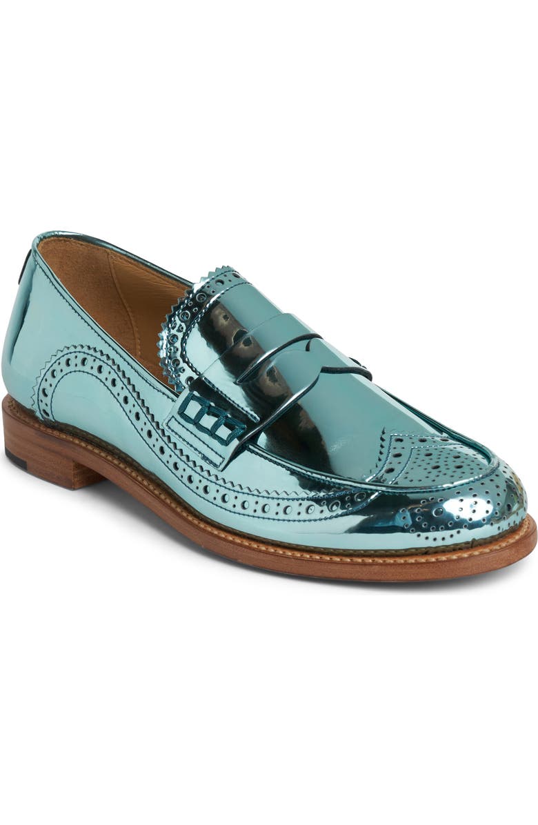 THE OFFICE OF US Metallic Penny Loafer, Main, color, Aqua Metallic