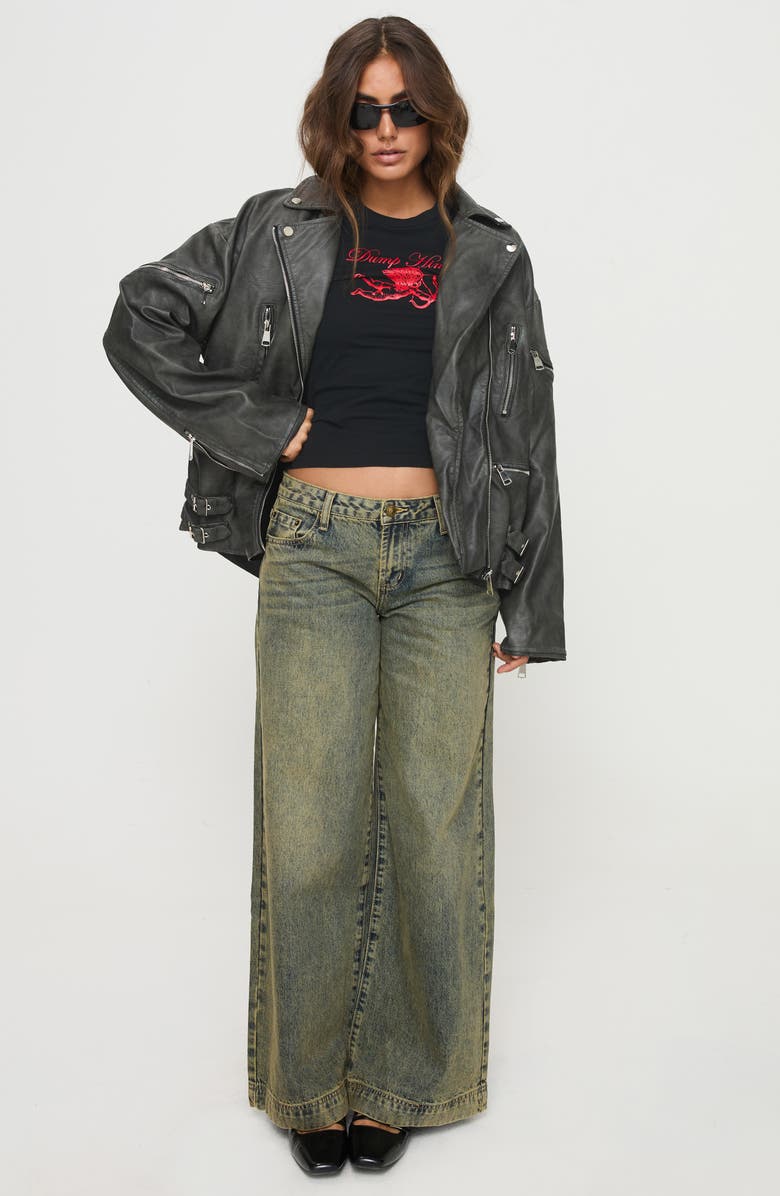 Princess Polly Magnets Faux Leather Jacket, Alternate, color, Washed Charcoal