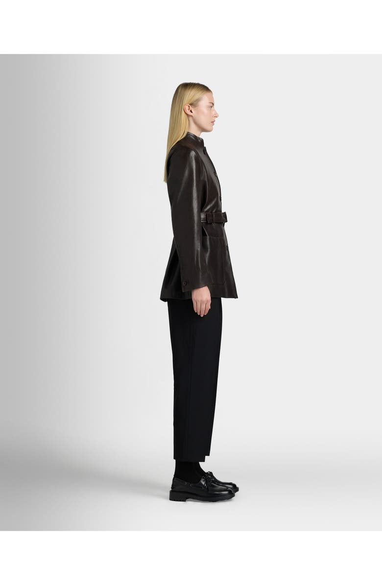 Bally Belted Jacket in Leather, Alternate, color, Brown