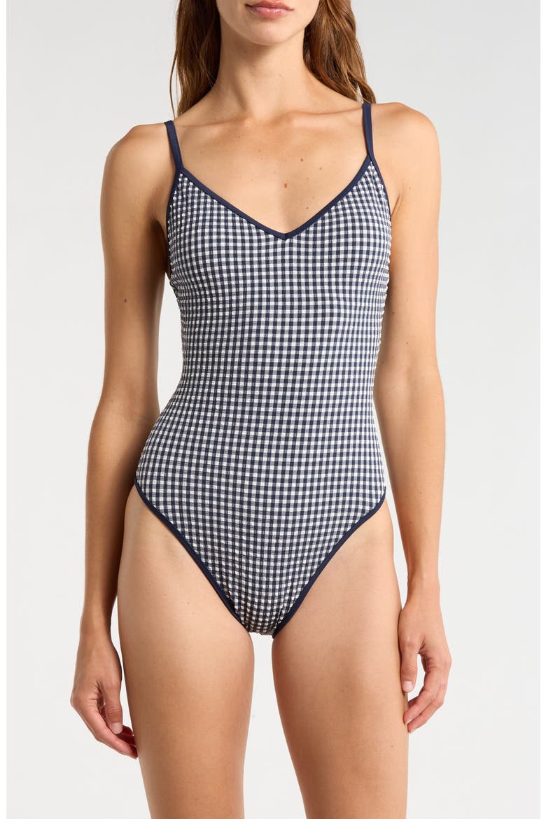 High Cut One-Piece Swimsuit, Main, color, NAVY MOOD
