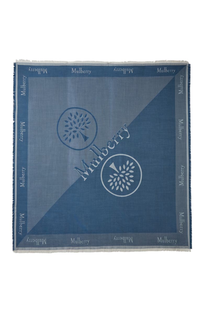 Mulberry Wool Logo Square Scarf, Main, color, Denim Blue