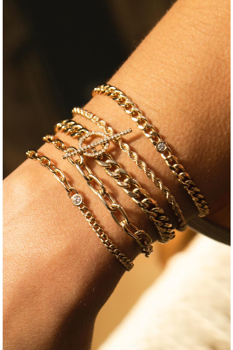 Floating Diamond Bezel Curb Chain Bracelet, Alternate, color, YELLOW GOLD